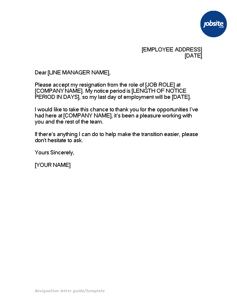 basic resignation letter with notice plantilla imagen principal