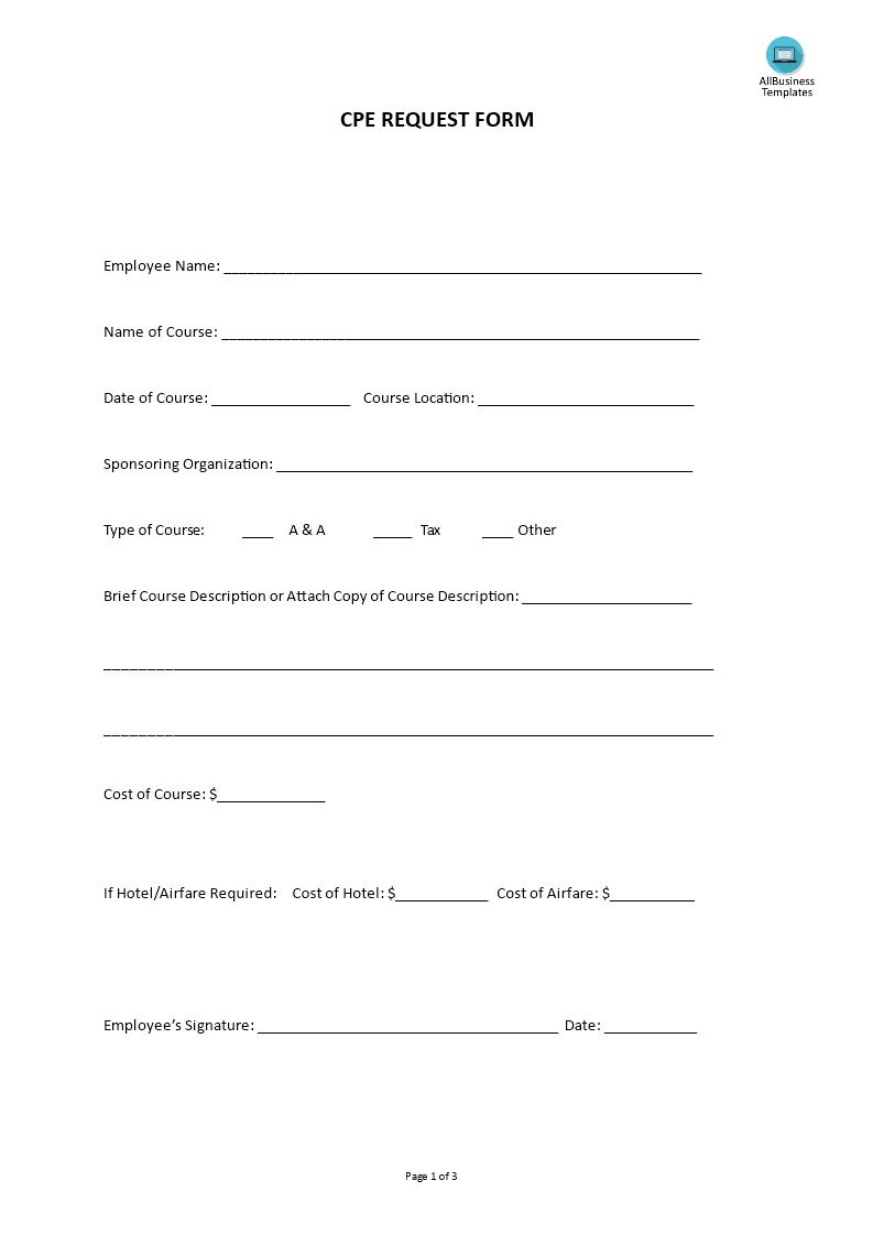 HR CPE Request Form 模板