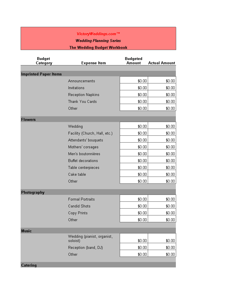 Wedding Budget Excel 模板