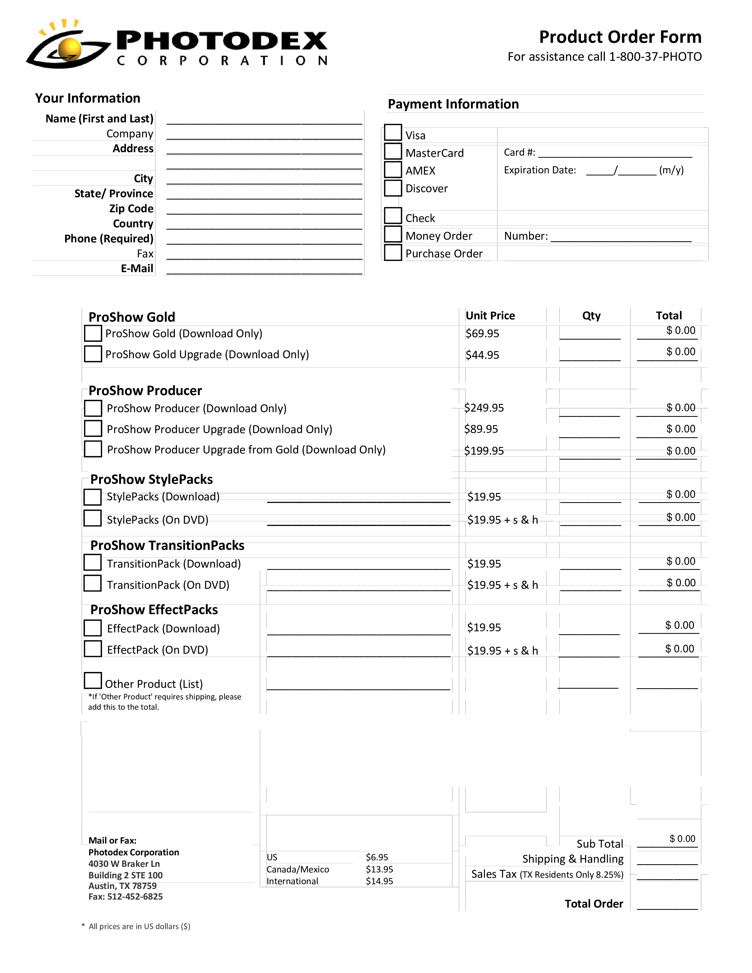 printable product order form Hauptschablonenbild