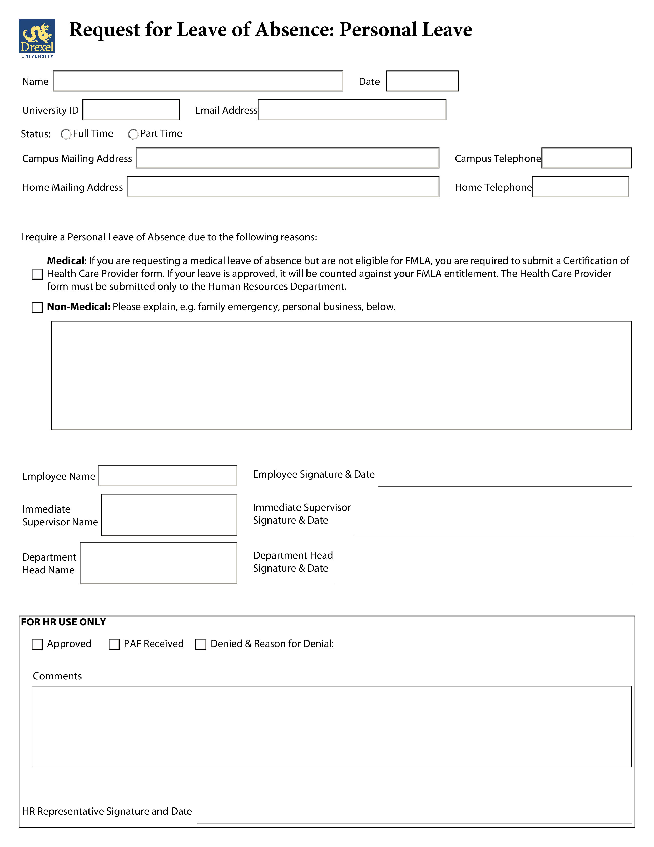 personal leave request form template modèles