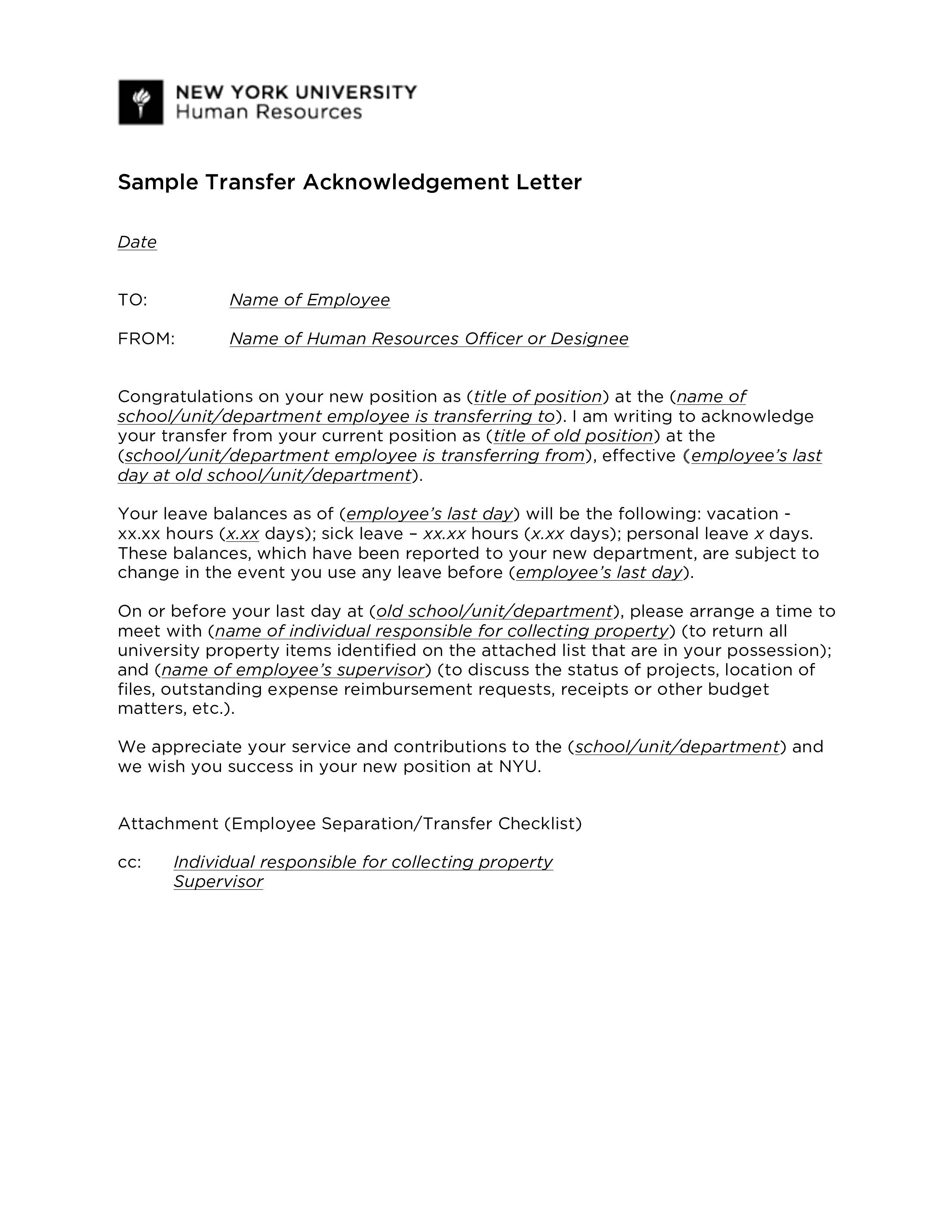 Hr Transfer Letter Format 模板