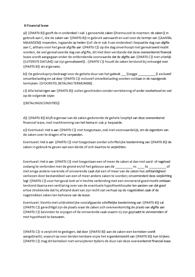 Financial lease overeenkomst  Premium Schablone