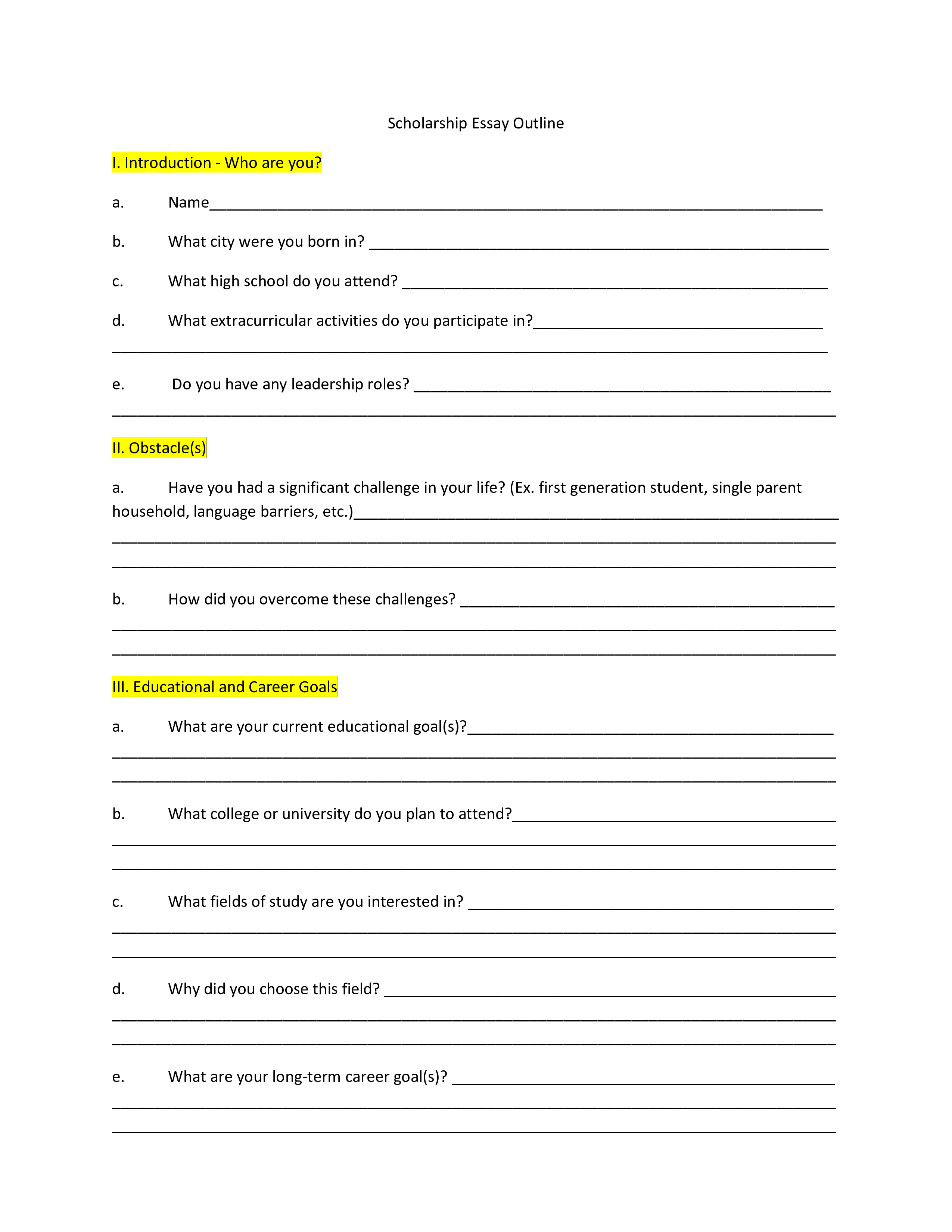 Scholarship Essay Outline 模板