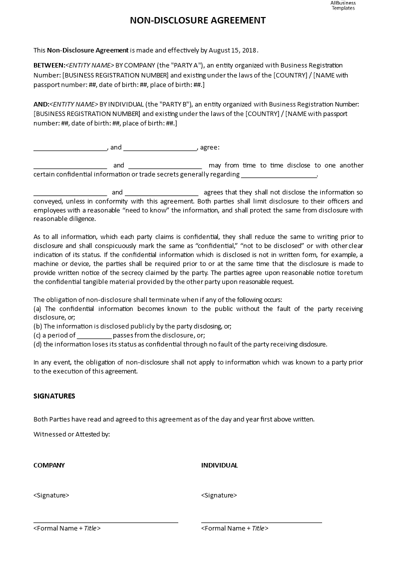 non-disclosure agreement template