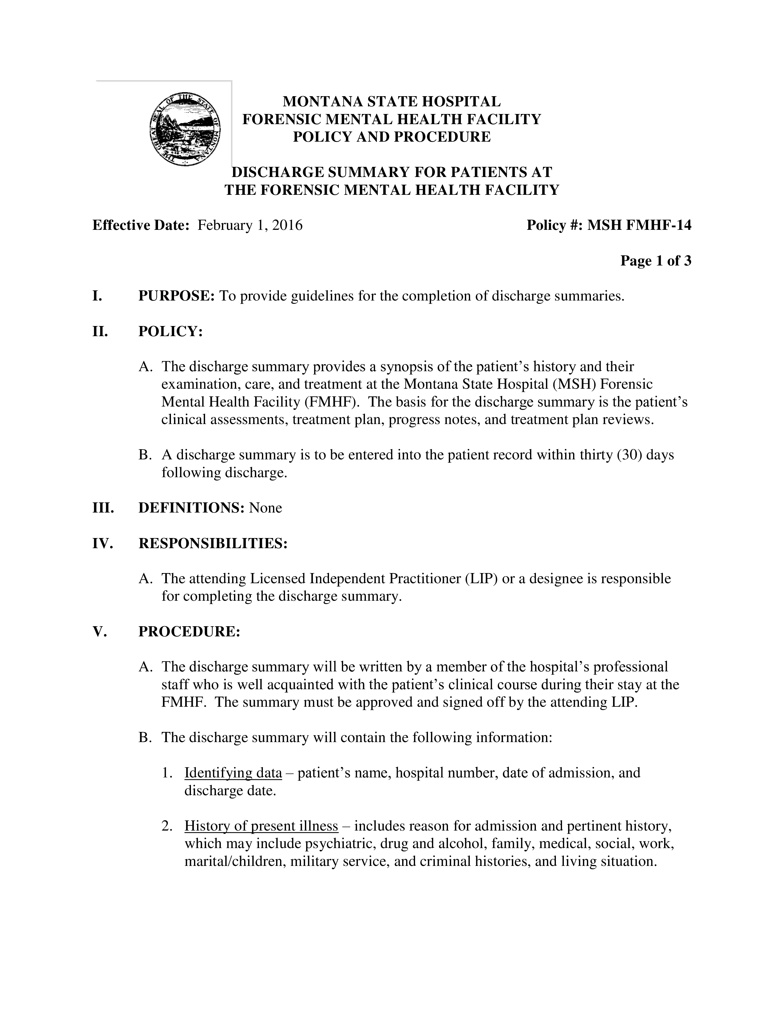 Psychiatric Facility Discharge Summary main image