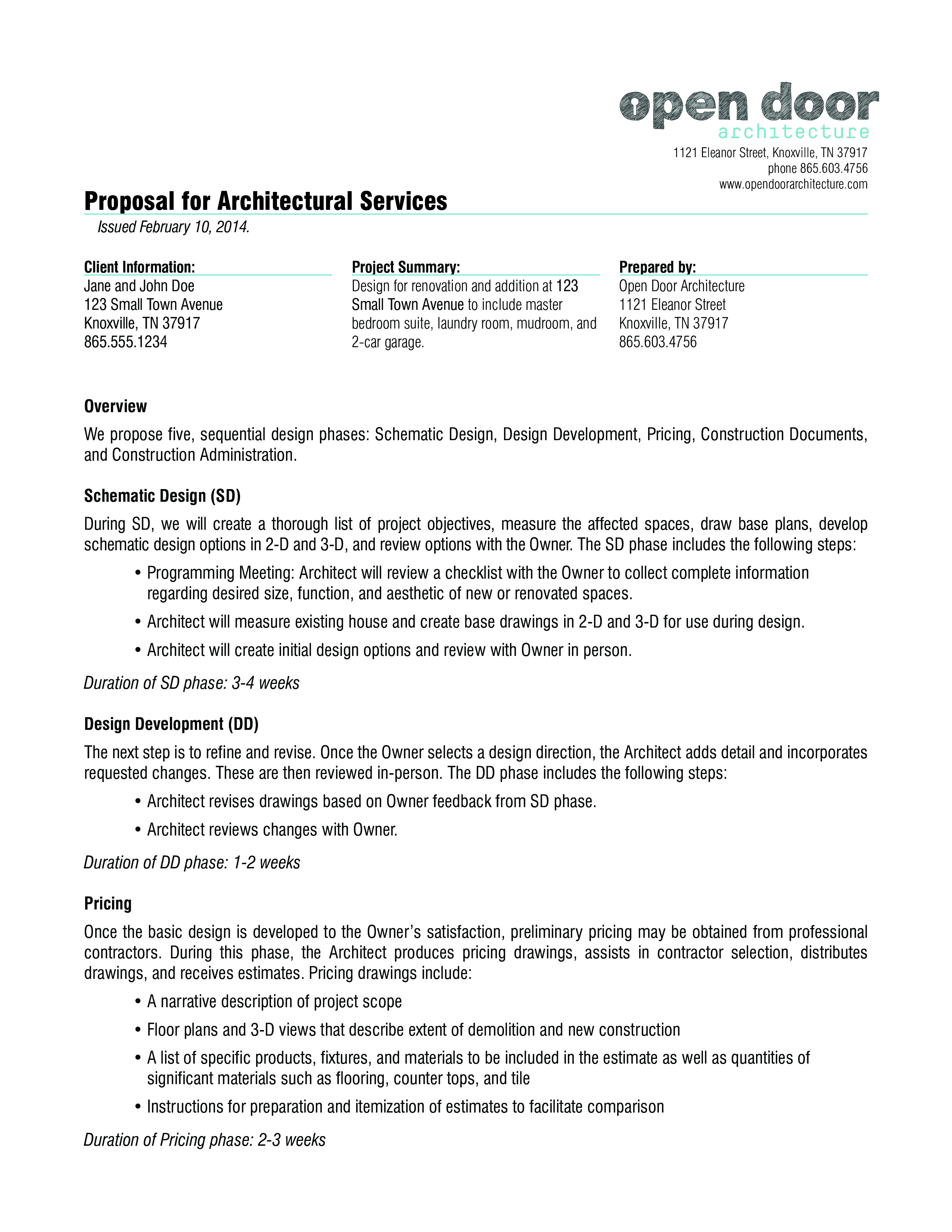 oda sample proposal and contract modèles