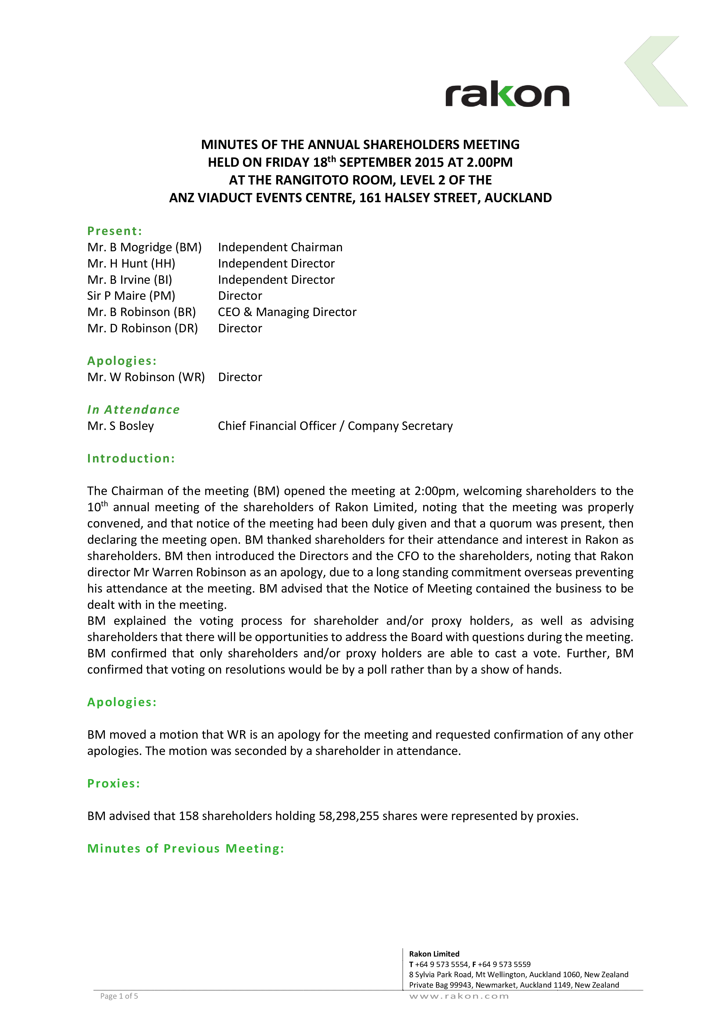 Annual Shareholder Meeting Minutes main image