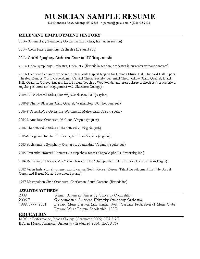 musician resume sample modèles