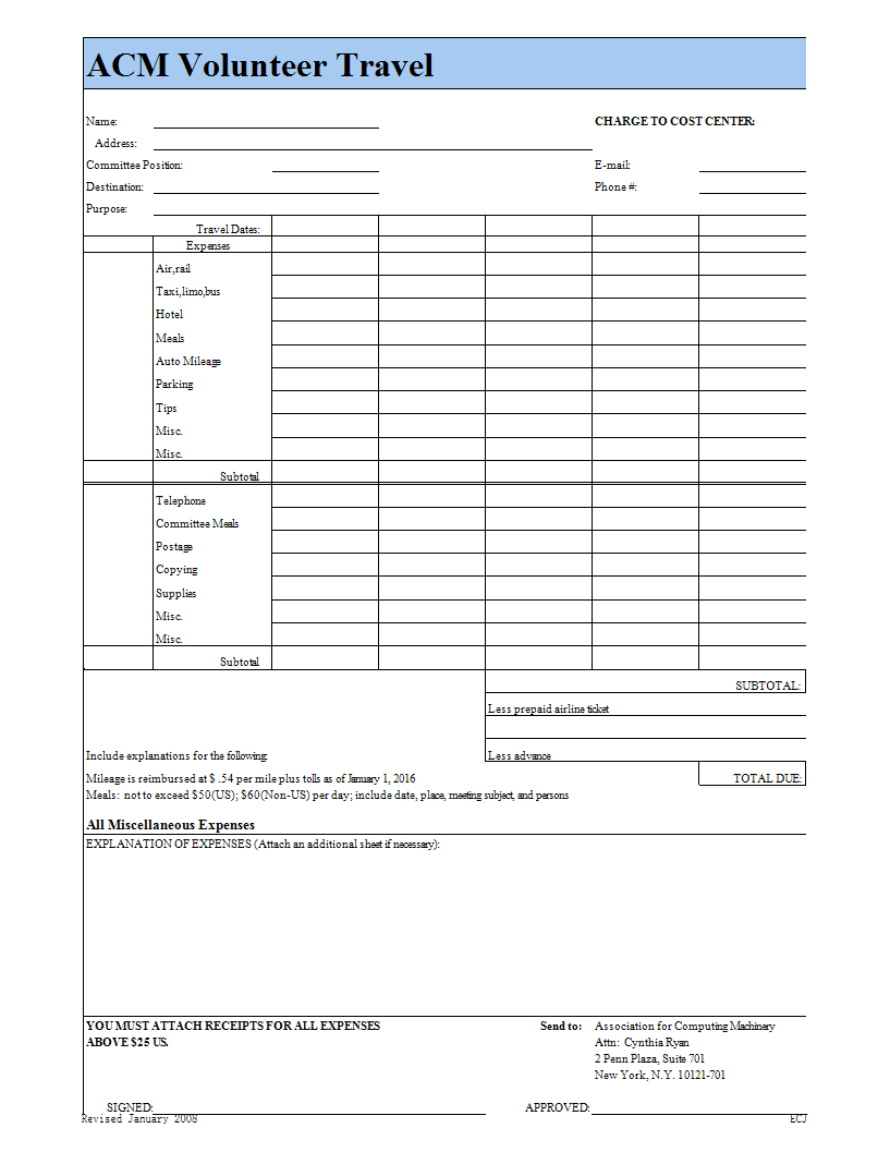 volunteer travel and expense report template plantilla imagen principal