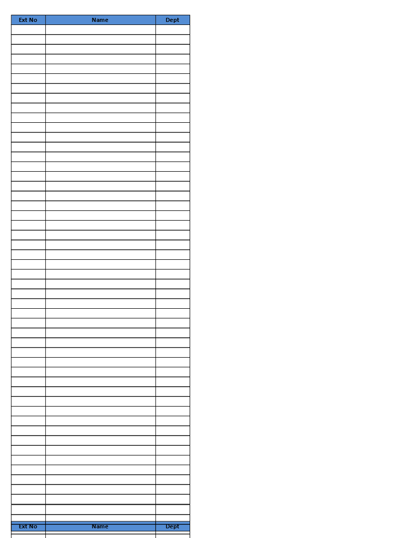 Telephone extension list 模板