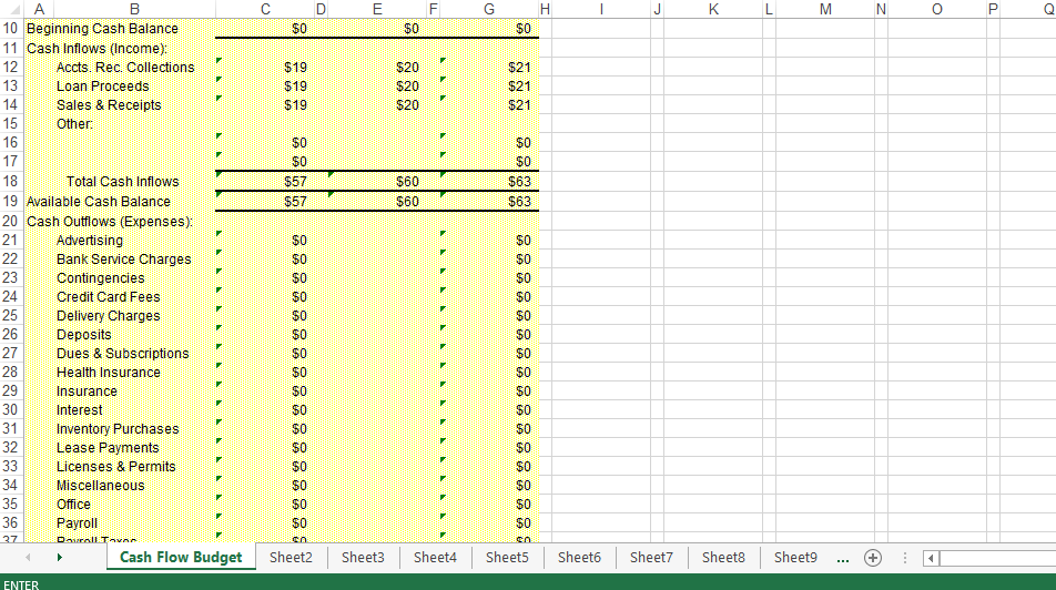 Cash Flow Budget Excel template 模板