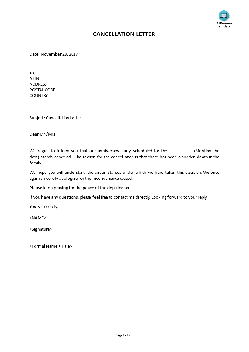 cancellation letter template