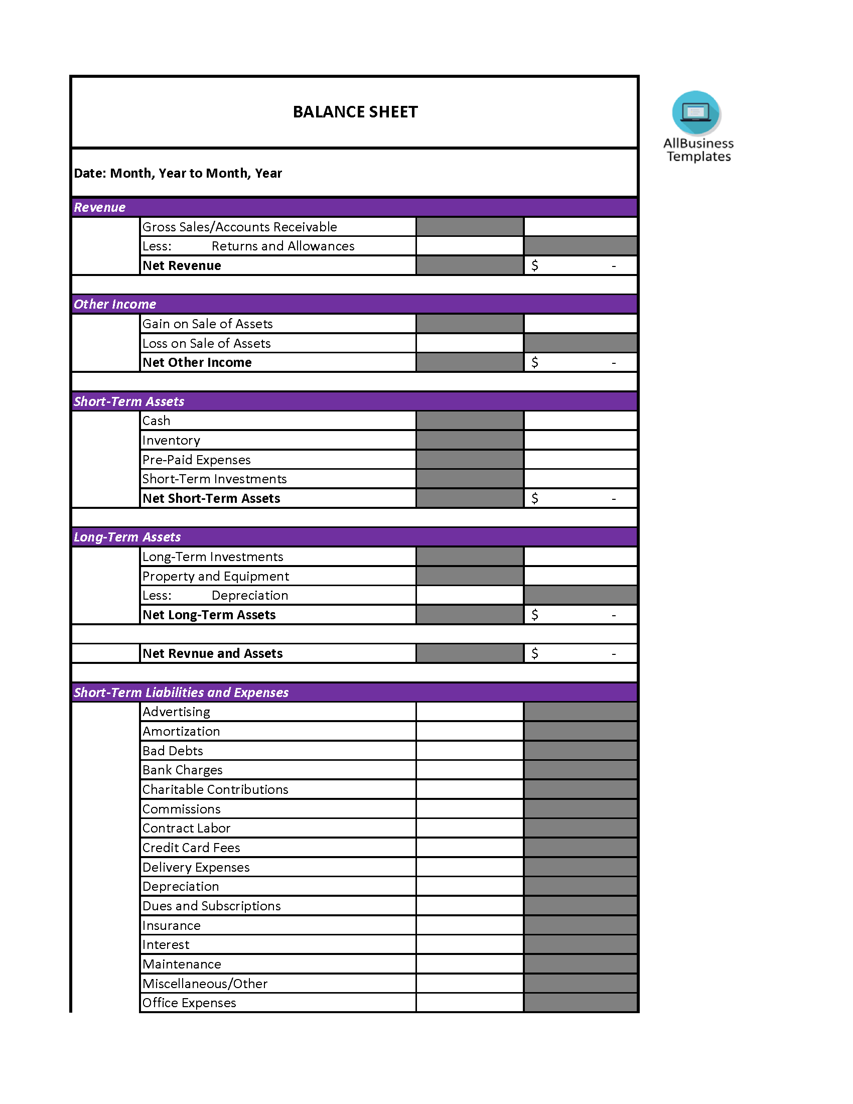 balance sheet and general ledger template