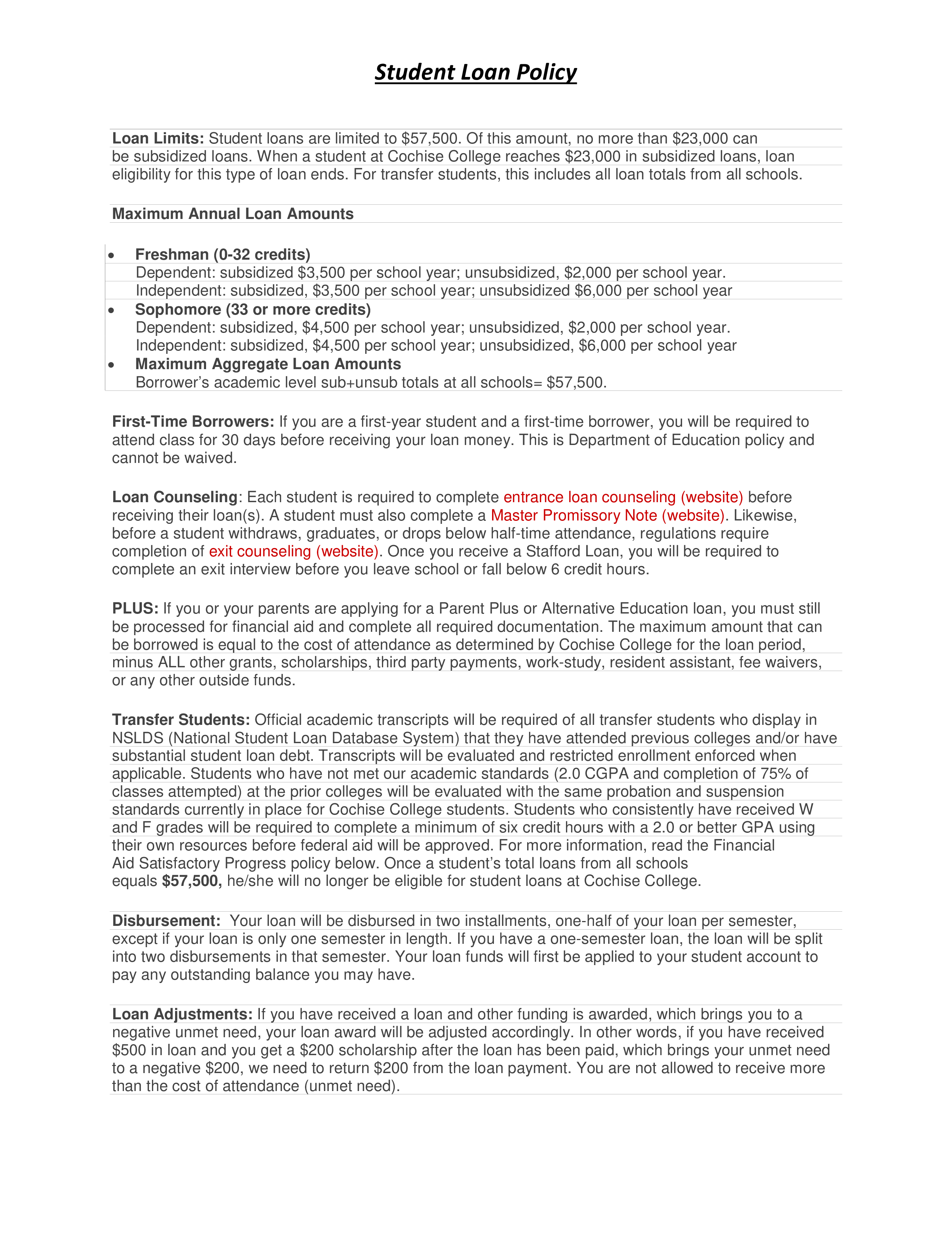 student loan policy template