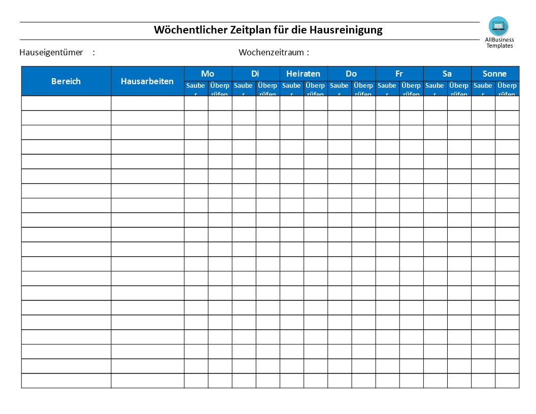 hausreinigungsplan vorlage Hauptschablonenbild