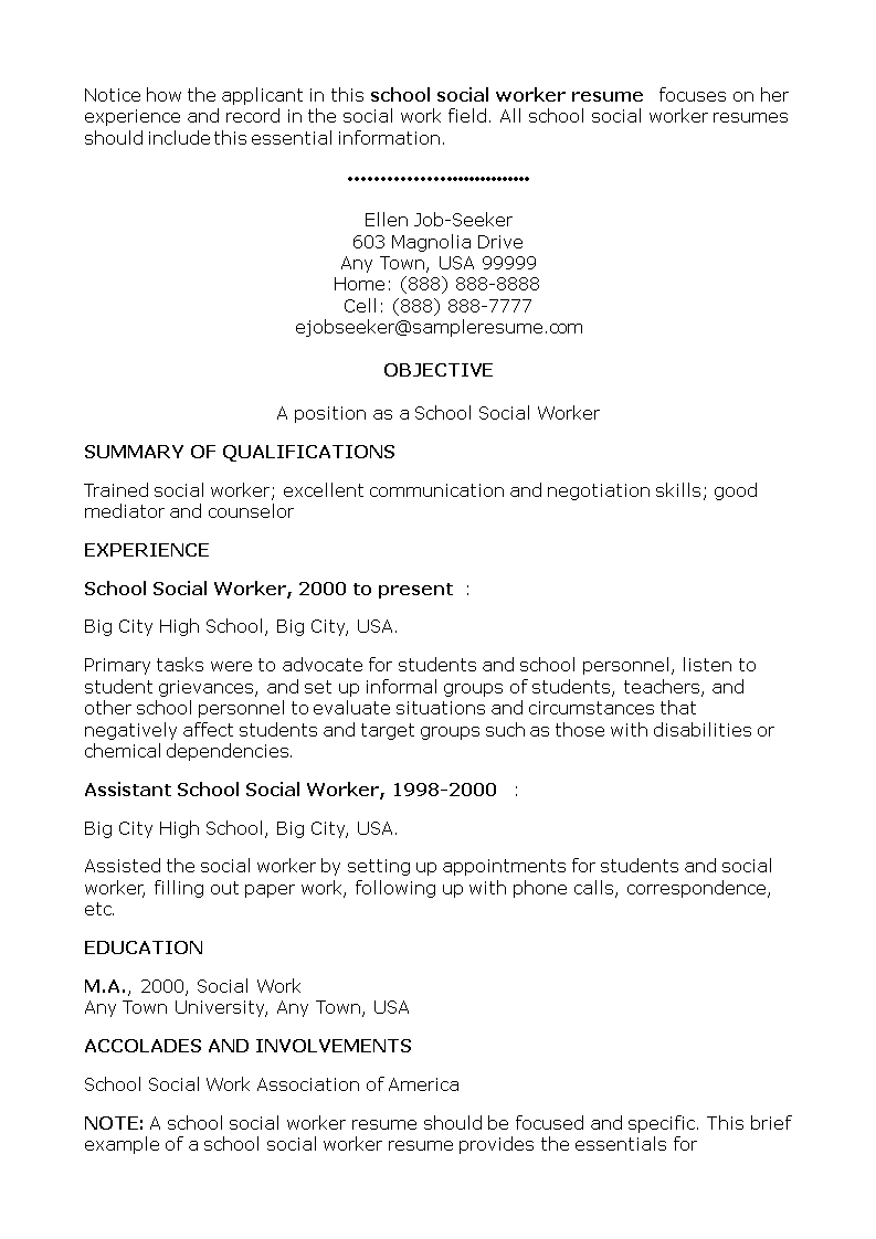 school social work resume modèles