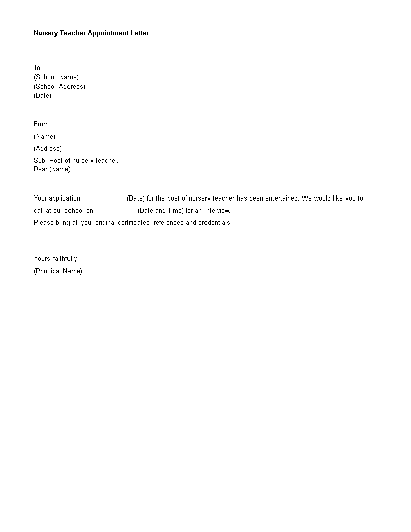 Nursery Teacher Appointment Letter main image