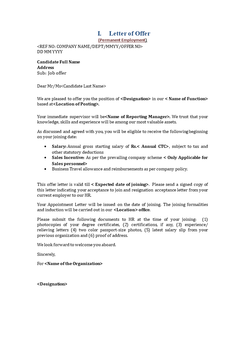 hotel employee appointment letter template