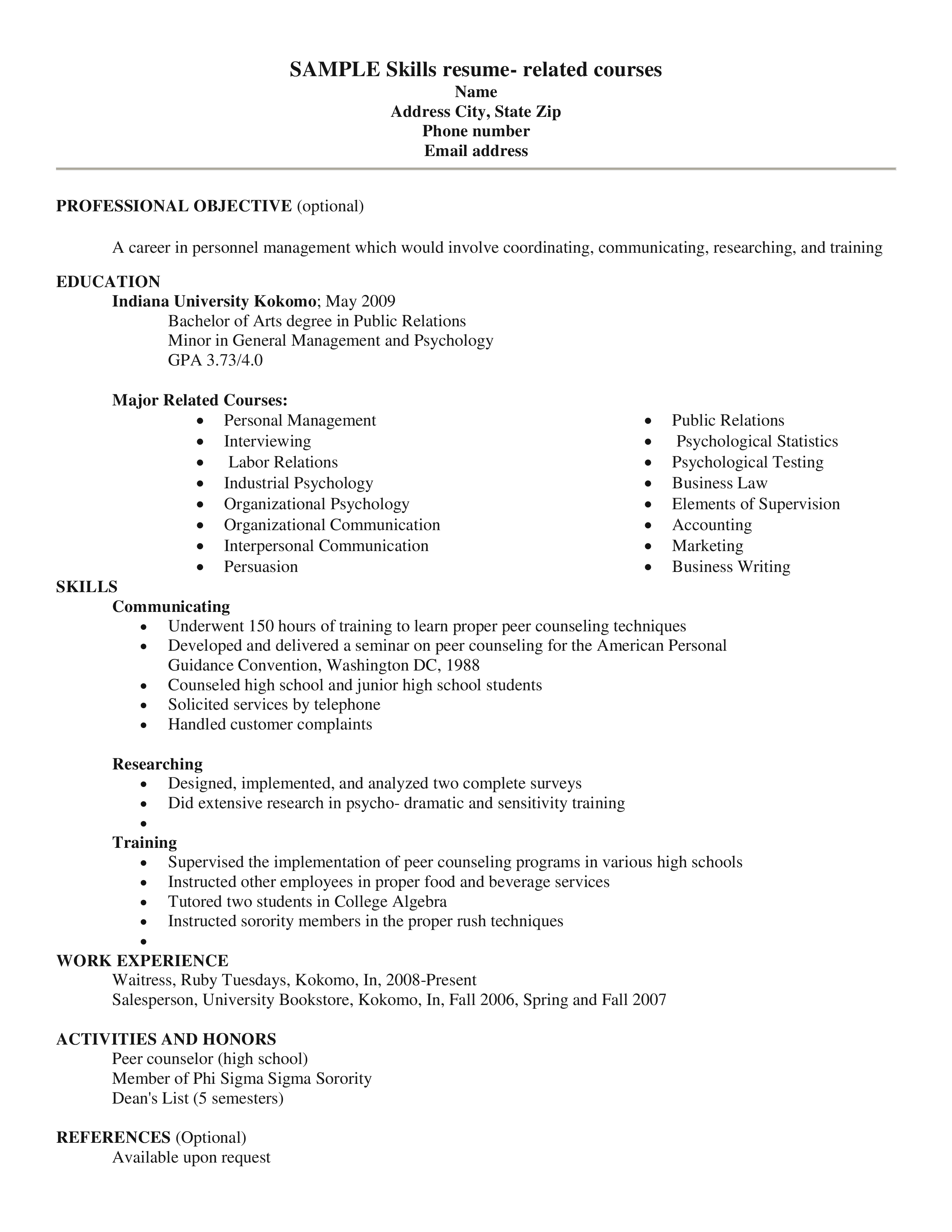 sample skills resume template