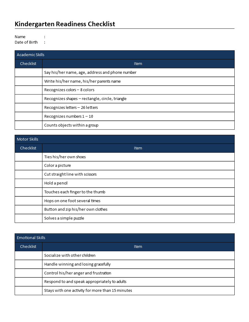 kindergarten readiness checklist plantilla imagen principal