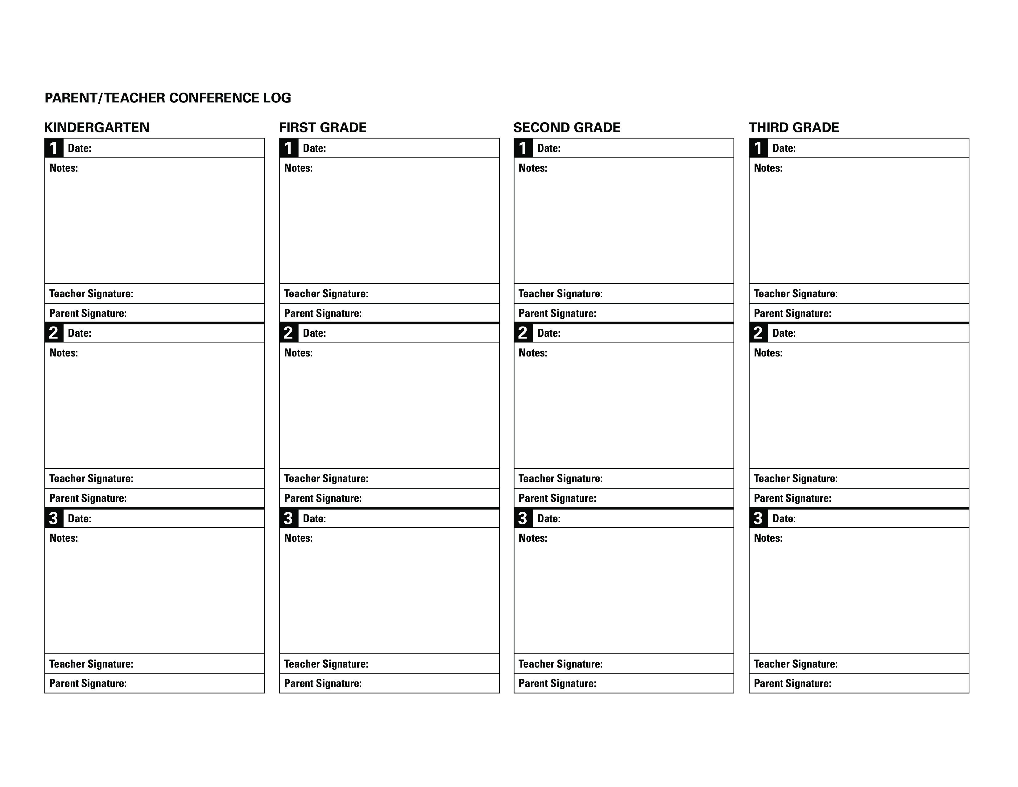 Kindergarten Parent Contact Log 模板