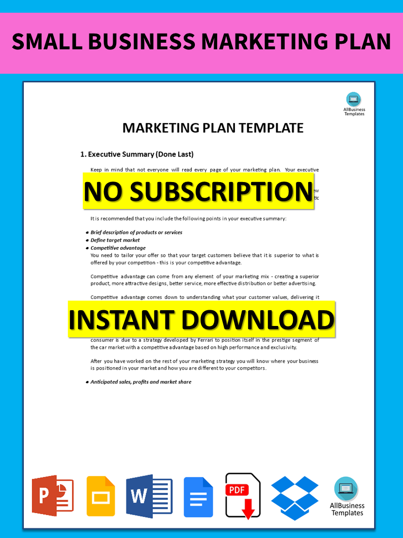 small business marketing plan voorbeeld afbeelding 