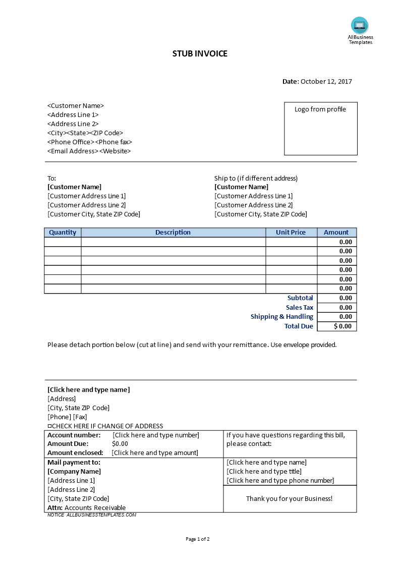 stub invoice plantilla imagen principal