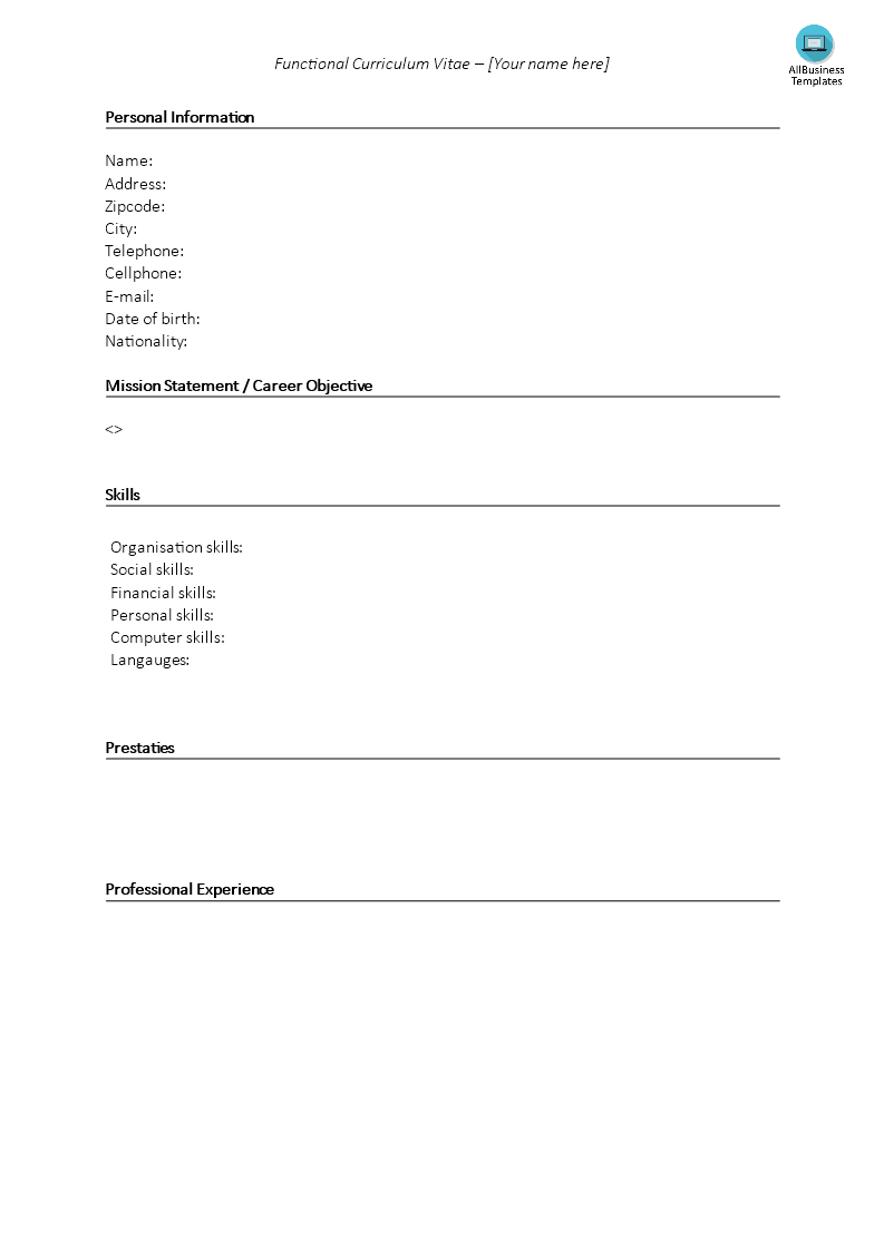 functional cv with skills template