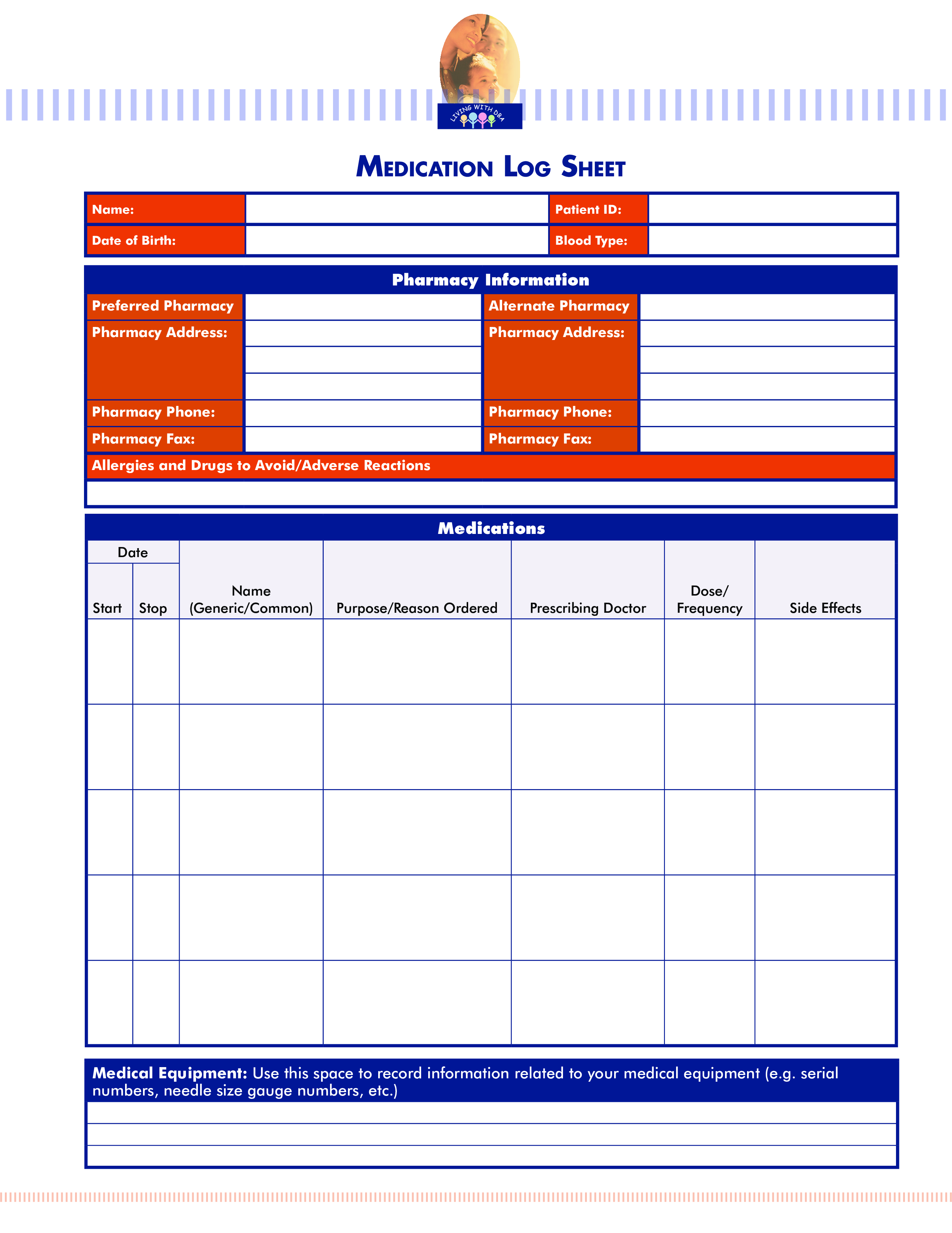 Pharmacy Information Medication Log 模板