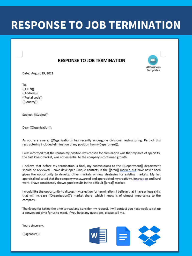 response to job termination letter template