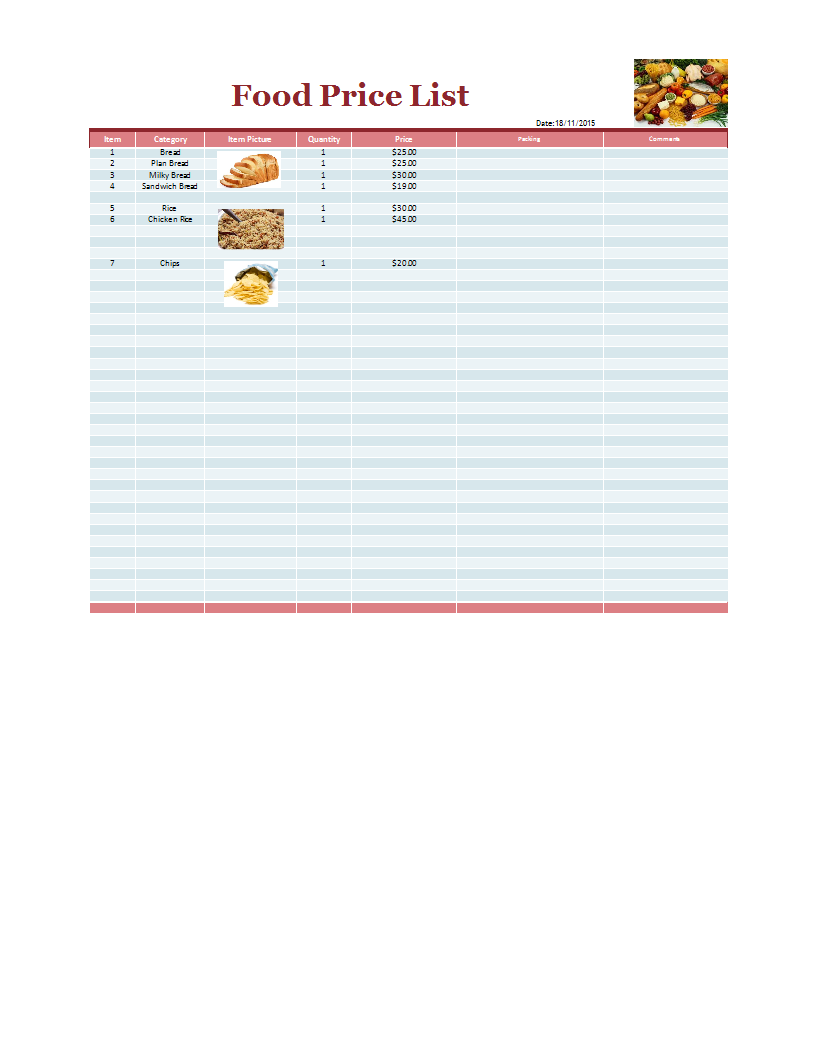 price list template sample main image