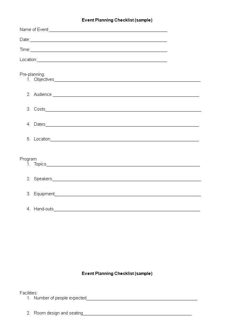 Event Planning Checklist template 模板