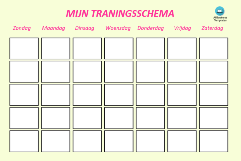 afdrukbare blanco trainingsschema template