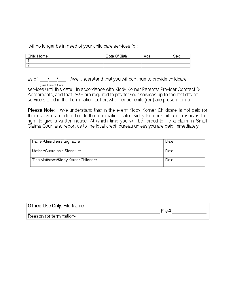 daycare termination letters