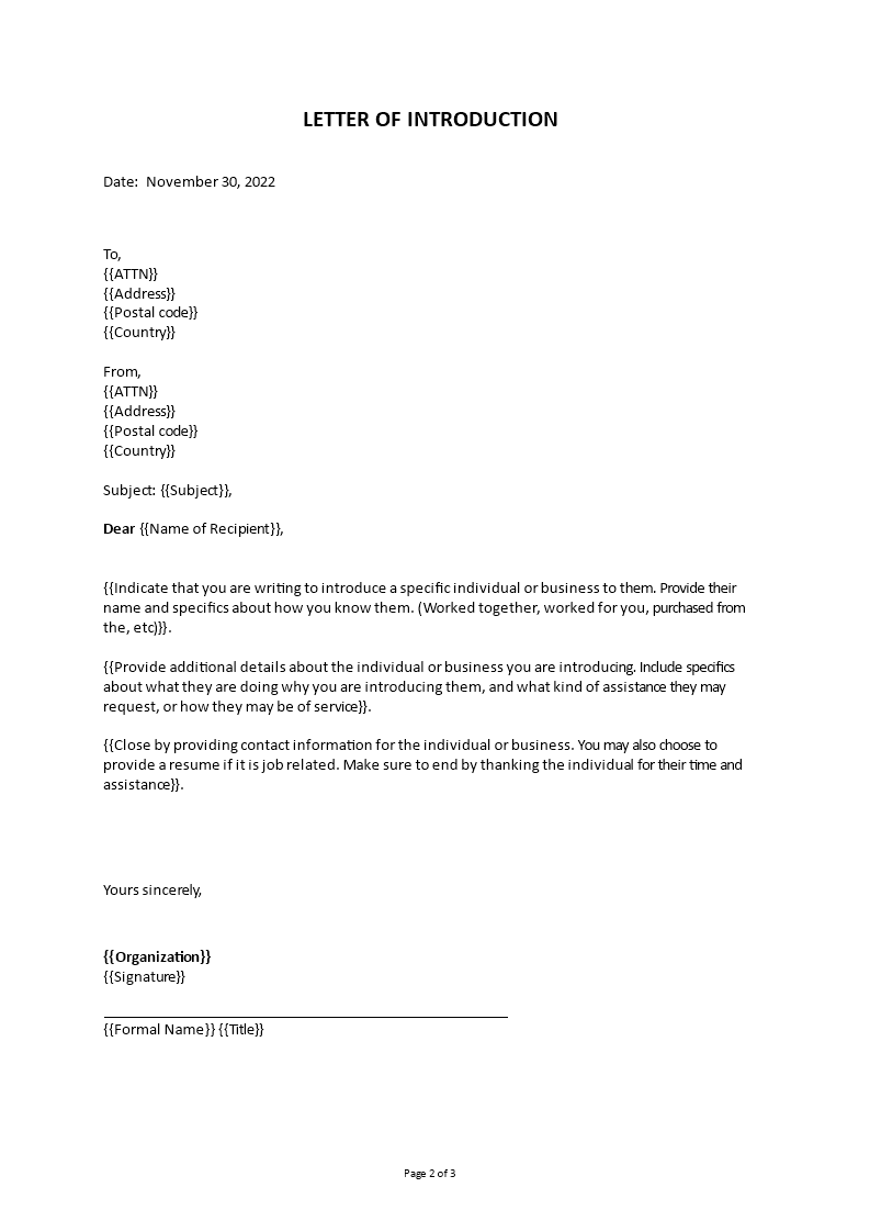 letter of introduction template