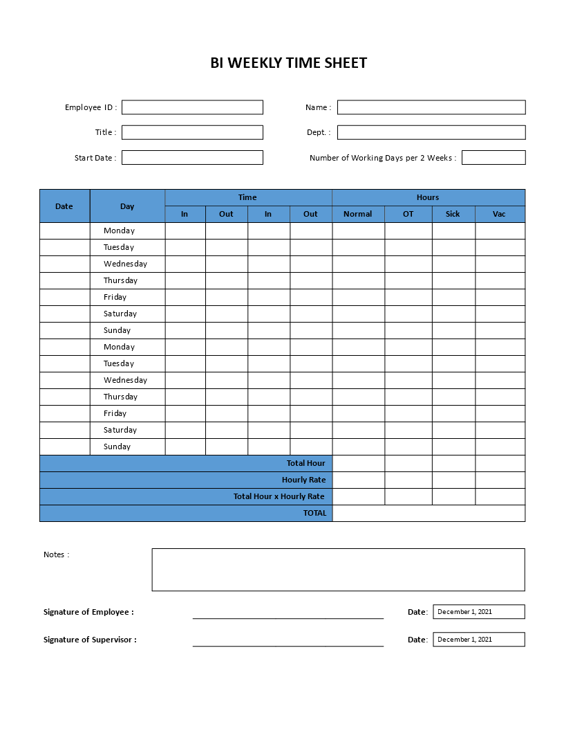 Biweekly Time Sheet Word main image