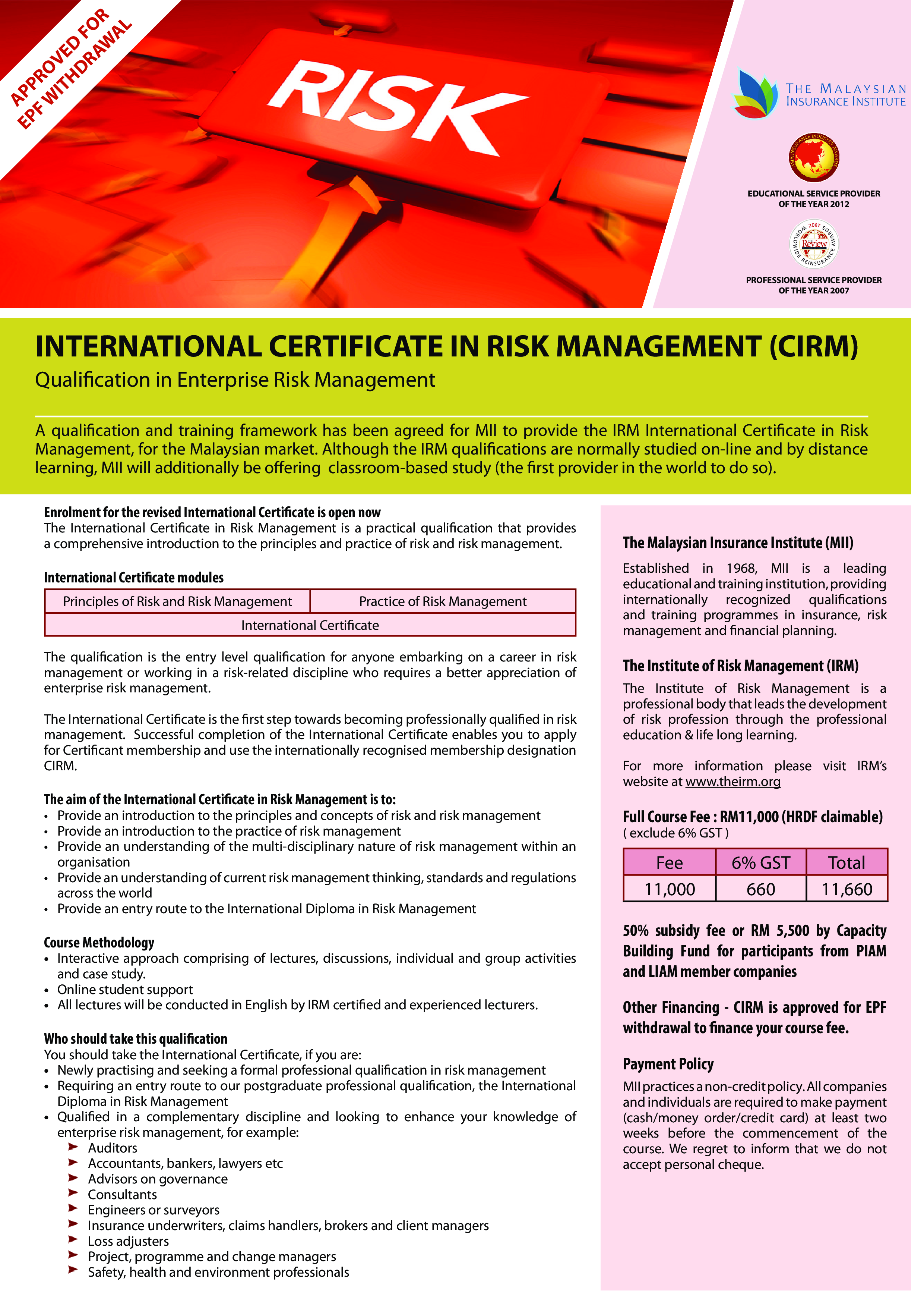 risk management training certificate template