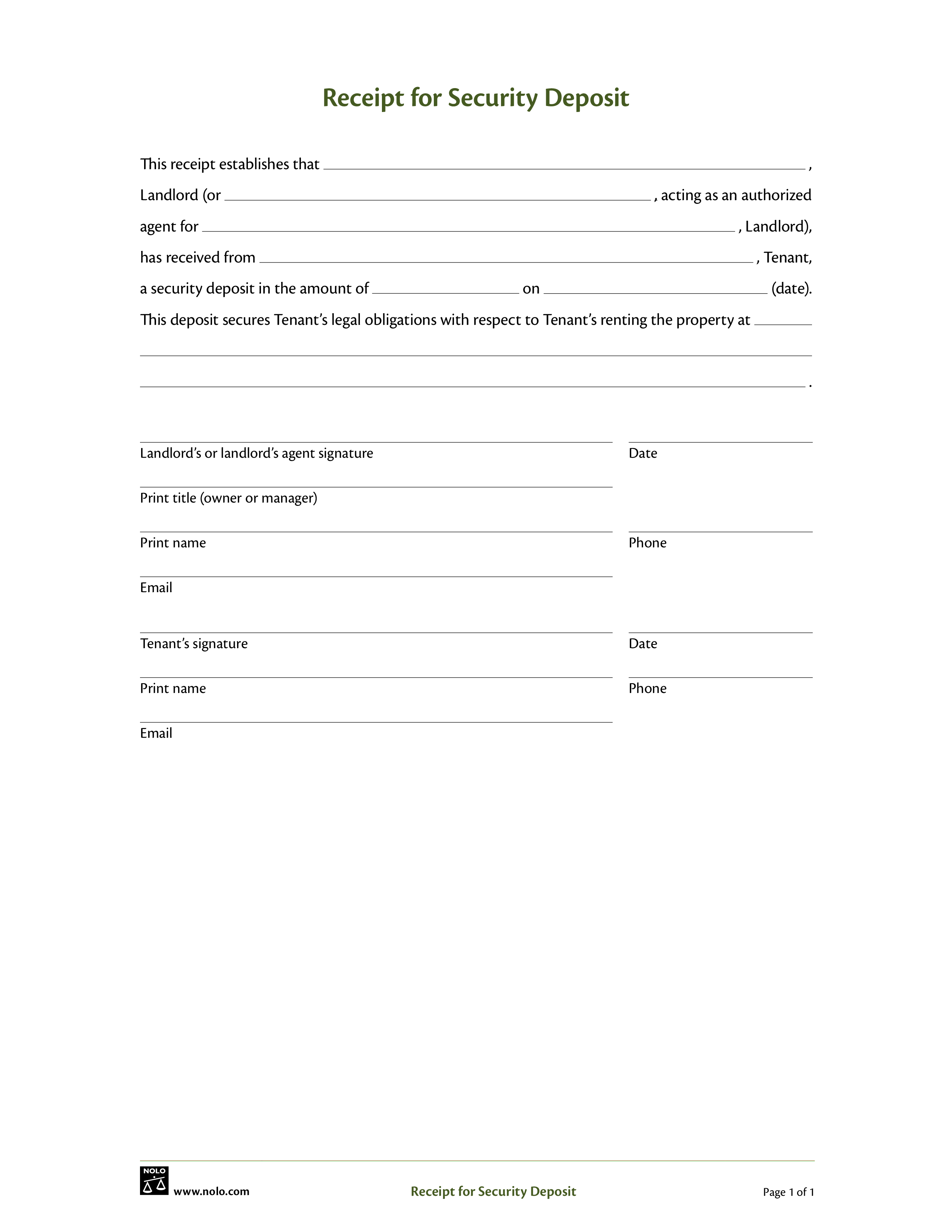 simple security deposit template