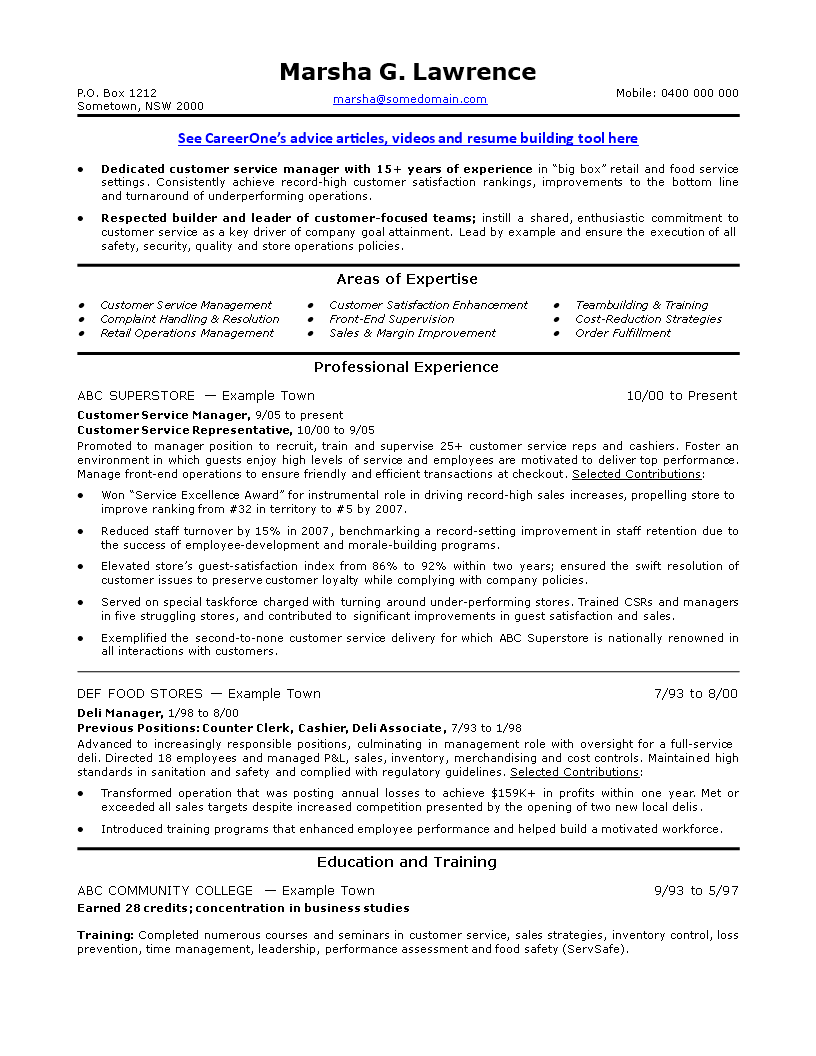 sales service manager resume modèles