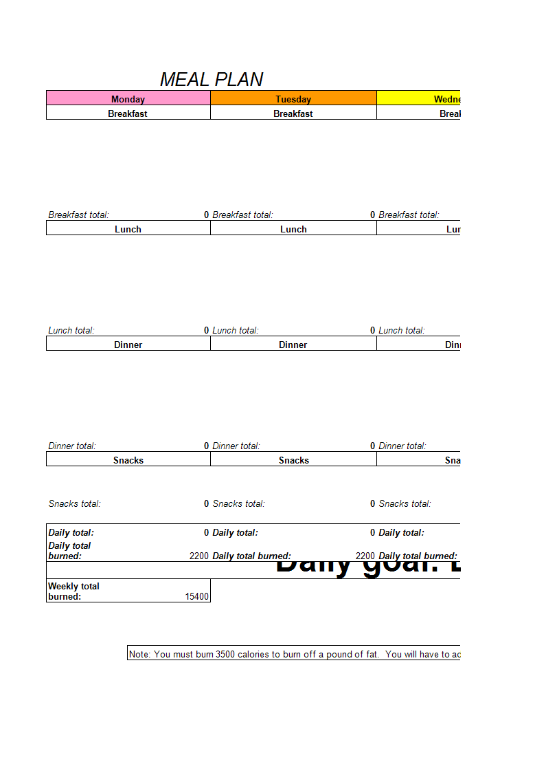 meal plan template in excel modèles