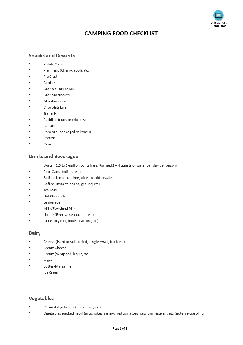 camping food checklist ideas plantilla imagen principal