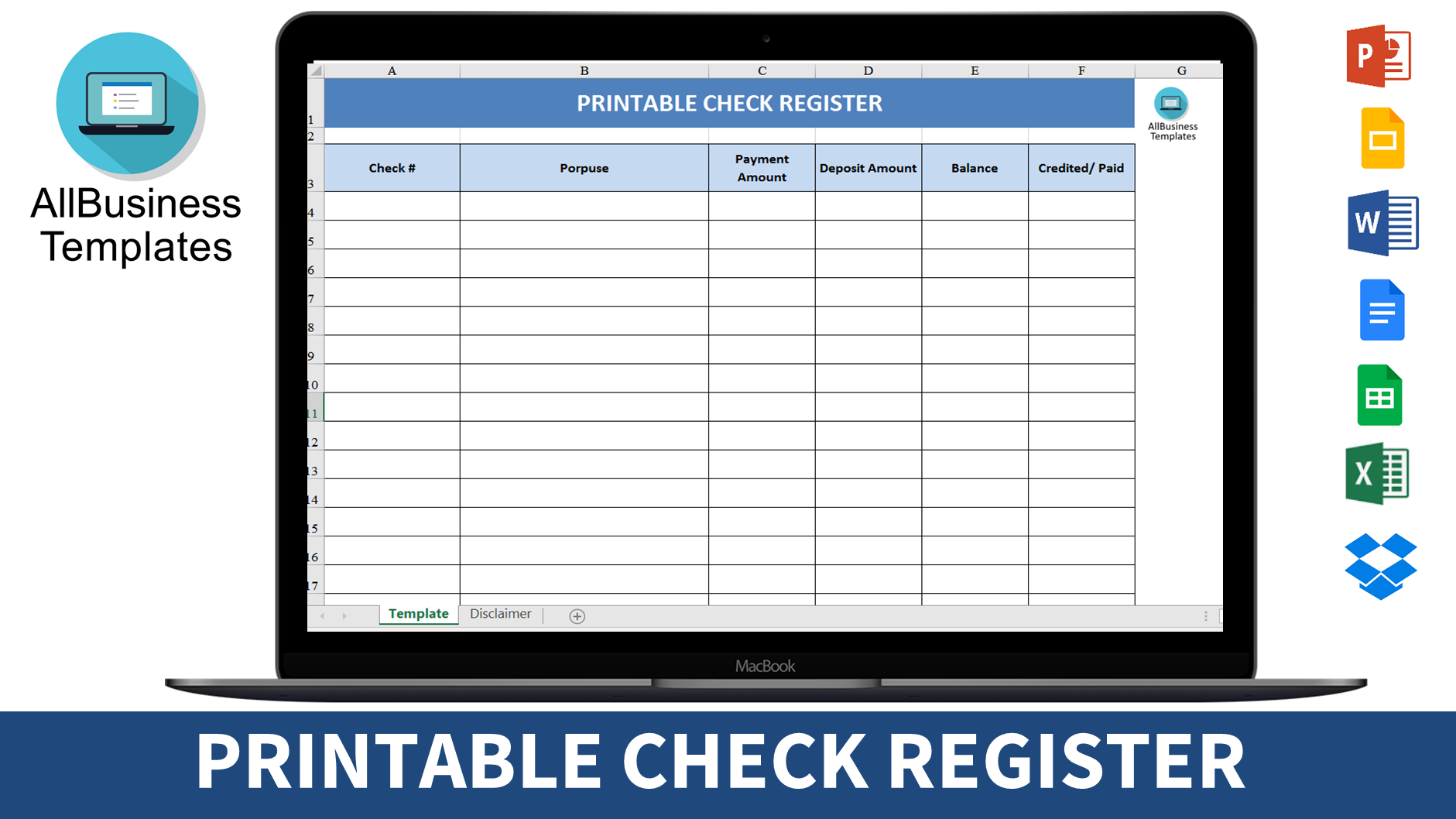 printable check register Hauptschablonenbild