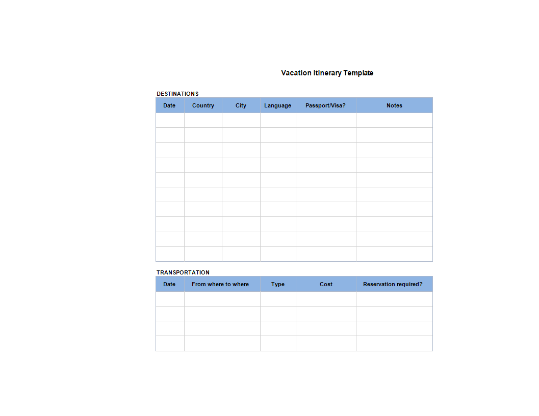 itinerary plan template