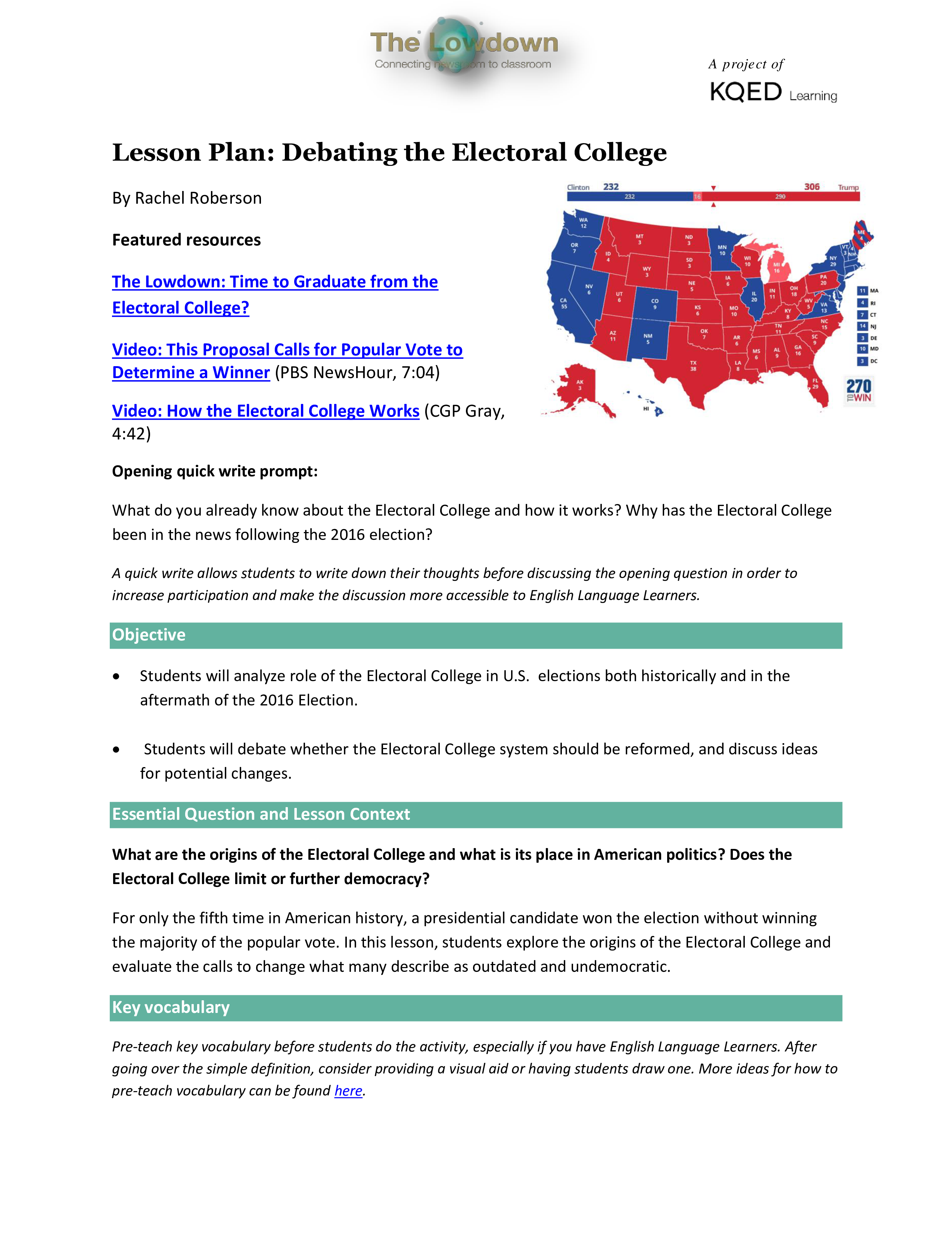 electoral college lesson plan modèles