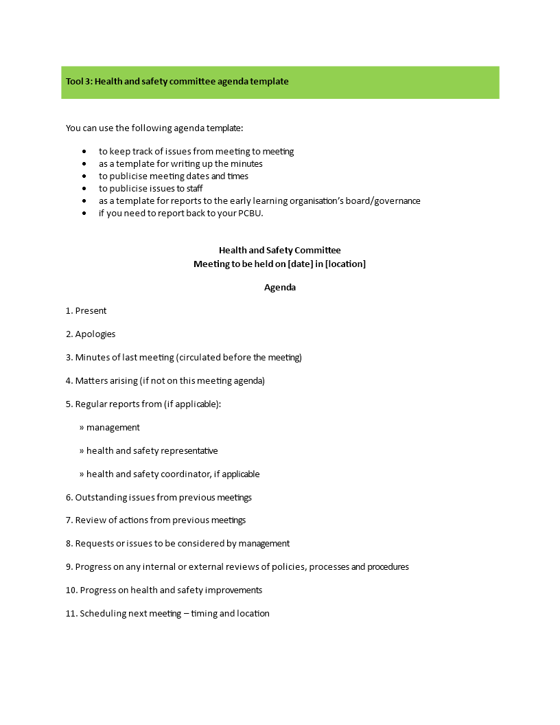 Kostenloses Health and Safety Committee Meeting Agenda Within Committee Meeting Minutes Template