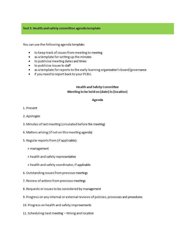 health and safety committee meeting agenda modèles