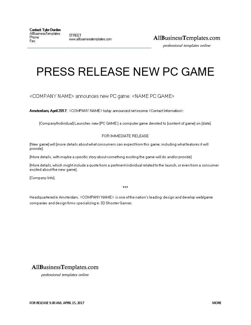 press release example new computer game Hauptschablonenbild