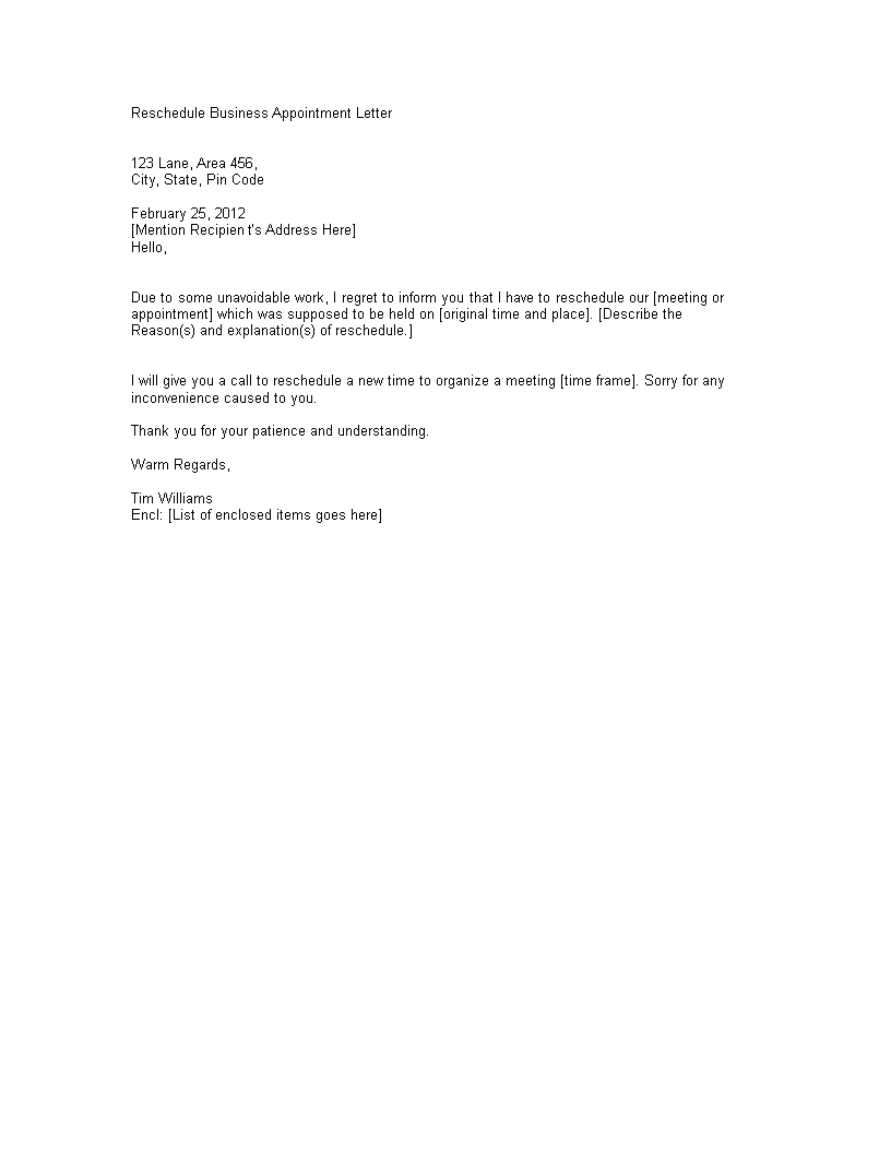 Reschedule Business Appointment Letter main image