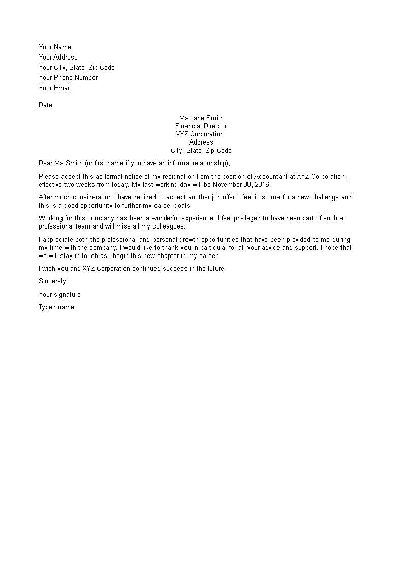New Job Resignation Letter Sample Templates at
